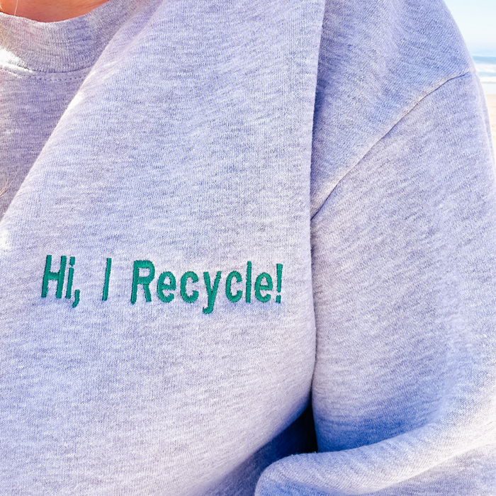 Eco-Friendly Crew Neck Sweater – “Hi, I Recycle!”