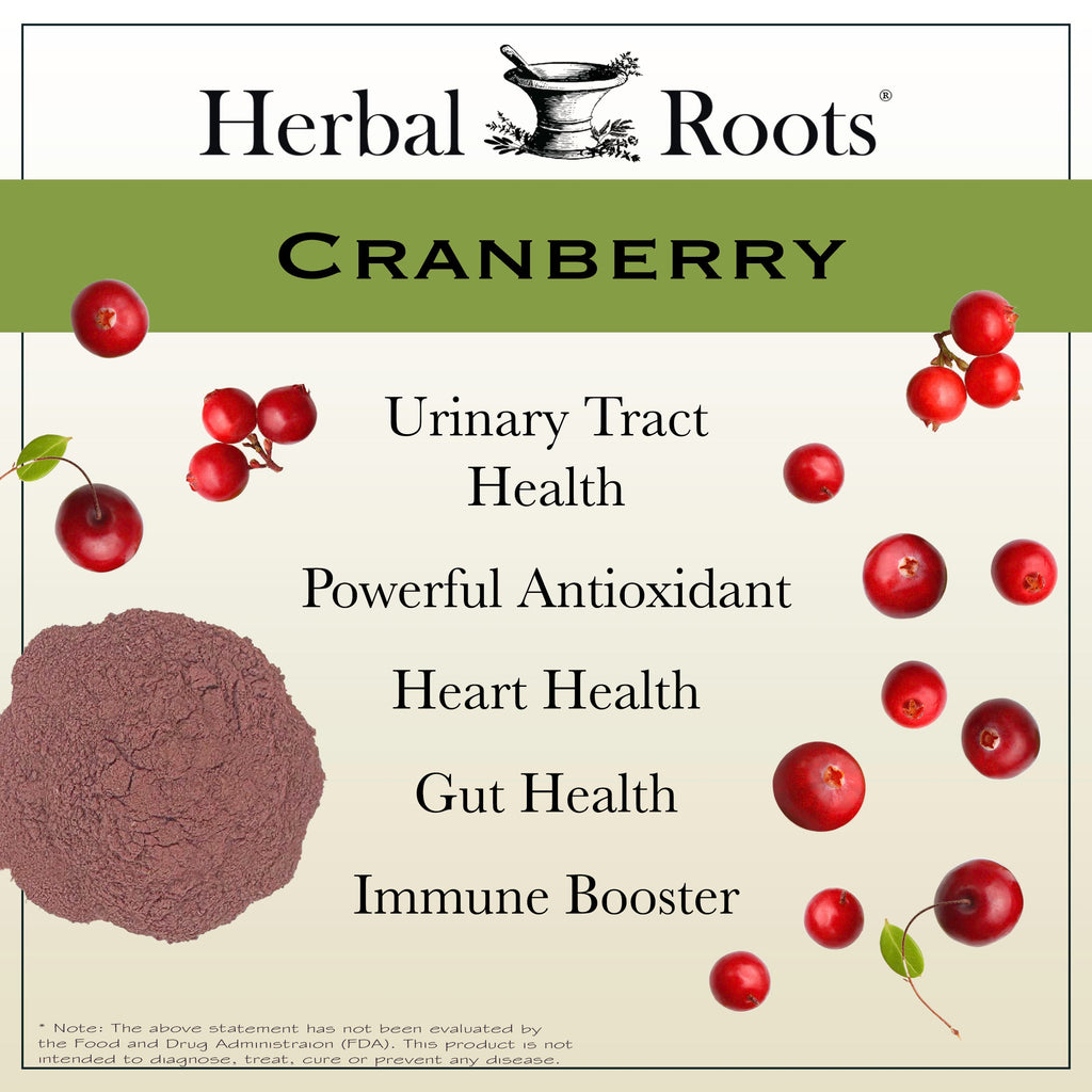 Herbal Roots Cranberry - Urinary Tract Health, powerful antioxidant, heart health, gut health, immune booster.