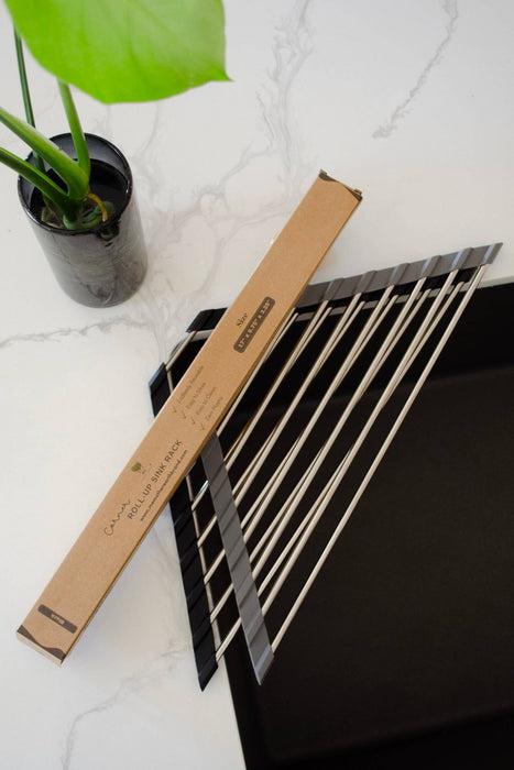 Corner Roll-Up Sink & Shower Rack (Plastic-Free, Grey)