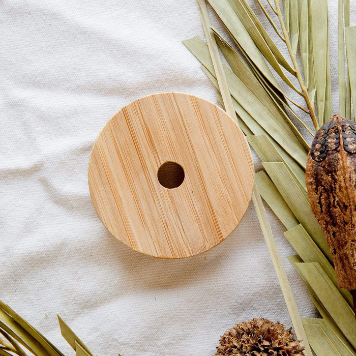 Bamboo Mason Jar Lid – Reusable Snap-On Lid with Straw Hole | Plastic-Free, Sustainable & Drinkware