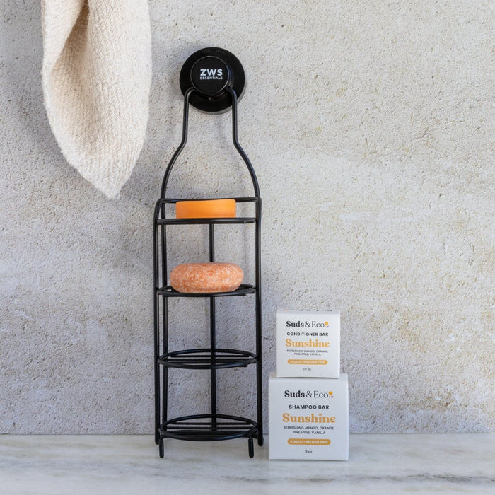 Shower Tower Bundle – Stainless Steel 4-Tier Holder with Shampoo & Conditioner Bars | Plastic-Free, Zero Waste Bath Storage