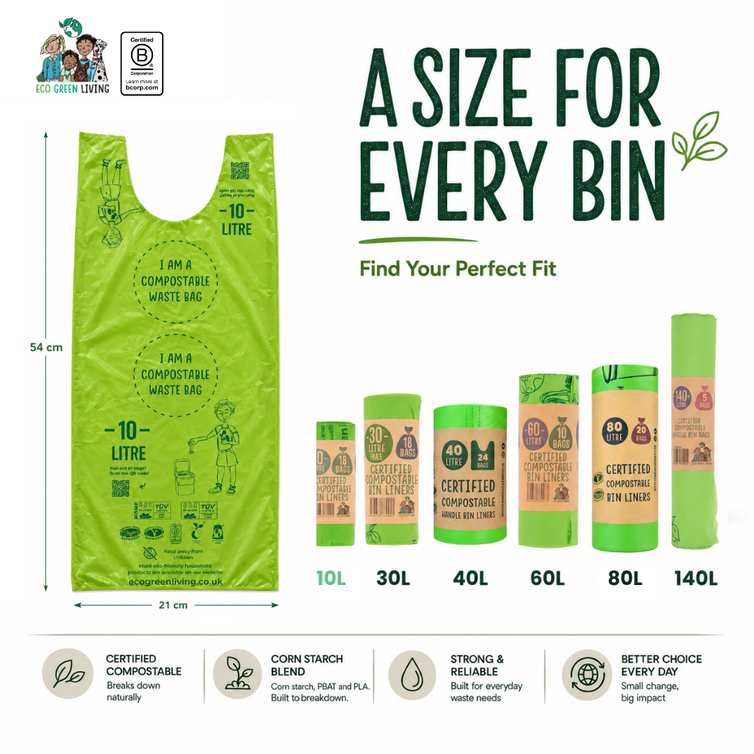 Eco Green Living - 10L Compostable Waste Bags | 1 Roll of 18 Bags | Eco Green Living