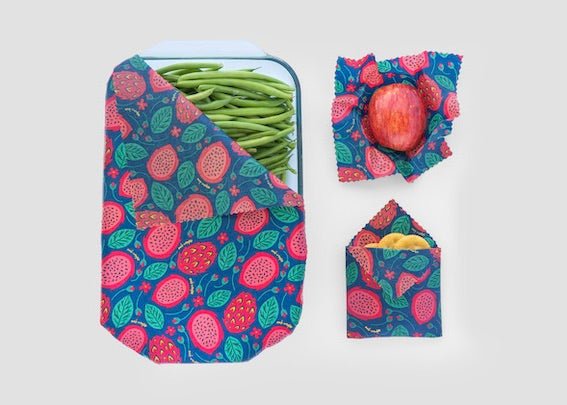 Beeswax Food Wrap – Dragonfruit Print | Reusable Organic Cotton Wraps