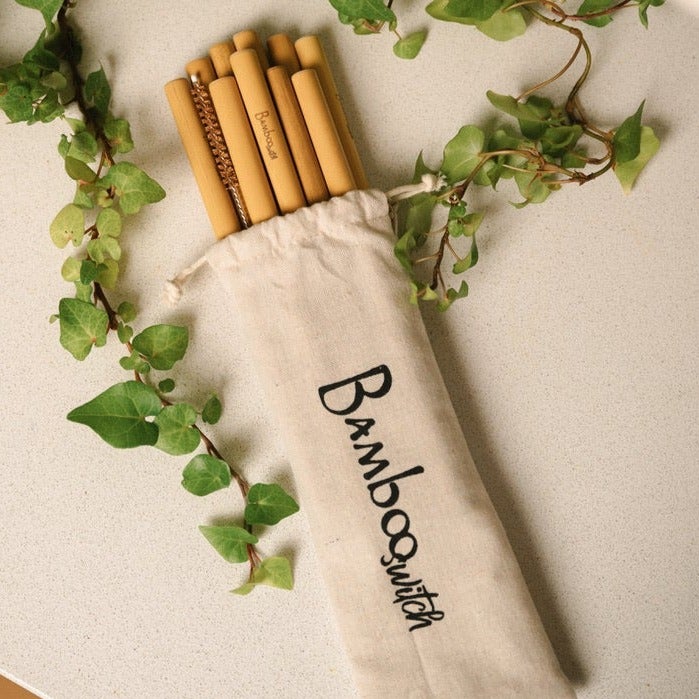 Organic Bamboo Straws (Set of 10) + Coconut Fiber Cleaner | Reusable Eco-Friendly Drinking Straws