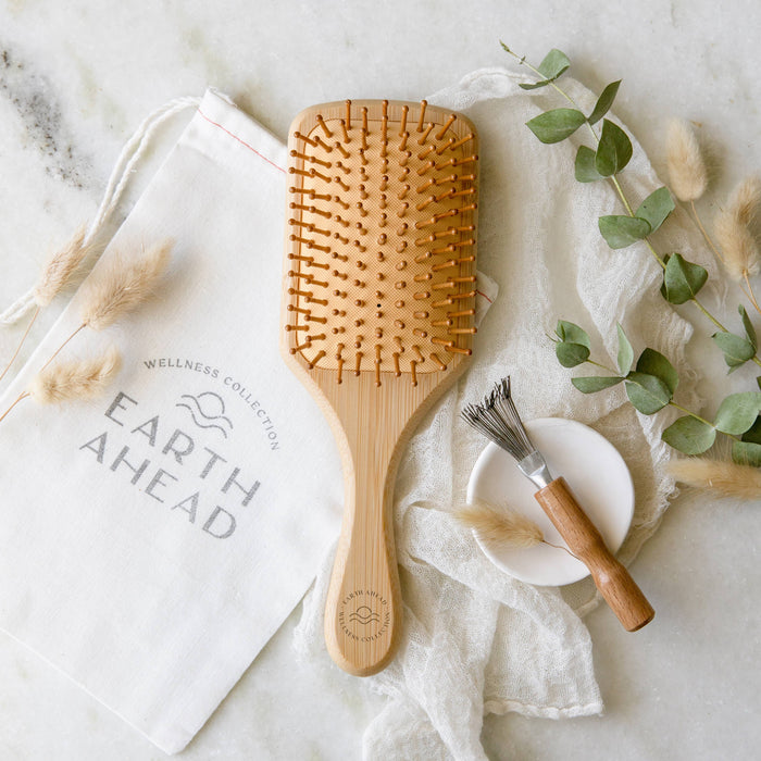 Earth Ahead - Large Square Bamboo Hairbrush With Cleaner | Eco Friendly