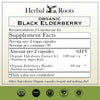 Herbal Roots organic black elderberry supplement facts with 1000mg organic elderberry extract and 300mg organic elderberry fruit powder. Take 2-4 capsules per day. 