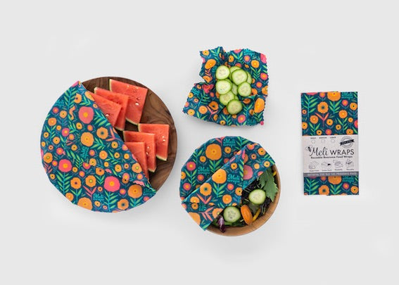 Beeswax Food Wrap – Fall Bloom Print | Reusable Organic Beeswax Wraps for Food Storage (Small, Medium & Large)