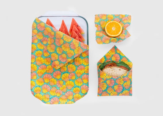 Beeswax Wrap Bulk Roll + Cutlery Set in Shell Print | Sustainable Plastic-Free Kitchen Bundle