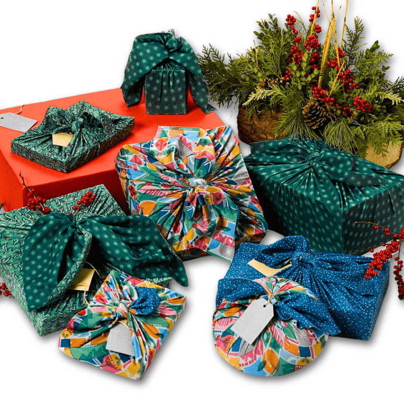 Assorted Set of 9 Reusable Cloth Furoshiki Gift Wrap | Holiday Collection