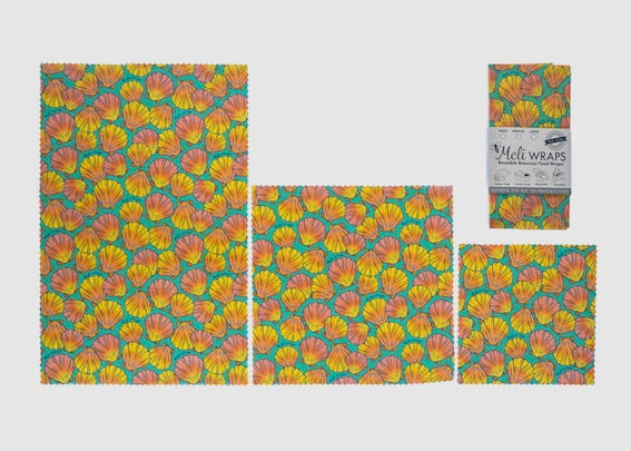 Beeswax Food Wrap – Sunrise Shell Print | Reusable Organic Cotton Wraps
