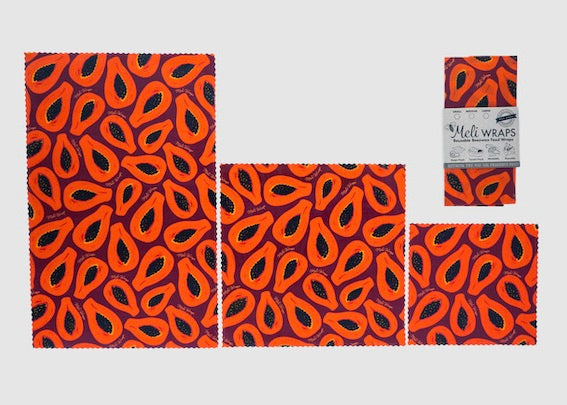Beeswax Food Wrap – Purple Papaya Print | Reusable Organic Cotton Wraps
