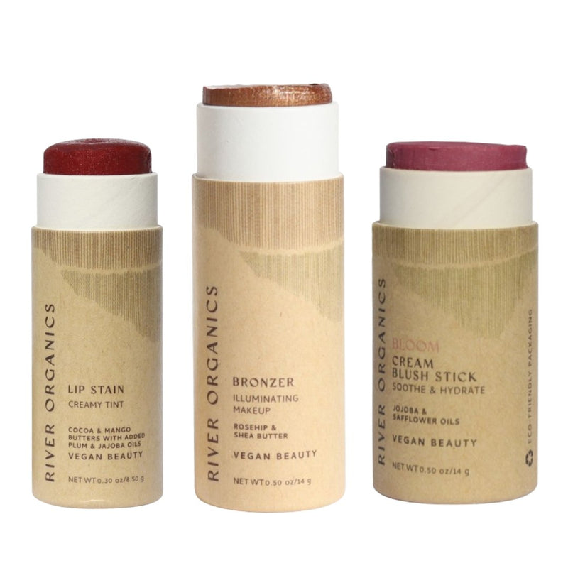 Lip + Highlighter + Blush Set – Customizable Vegan Makeup Trio | Plastic-Free, Organic & Cruelty-Free Beauty