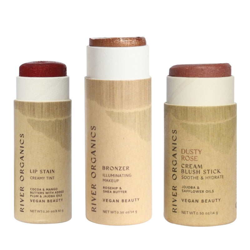 Lip + Highlighter + Blush Set – Customizable Vegan Makeup Trio | Plastic-Free, Organic & Cruelty-Free Beauty