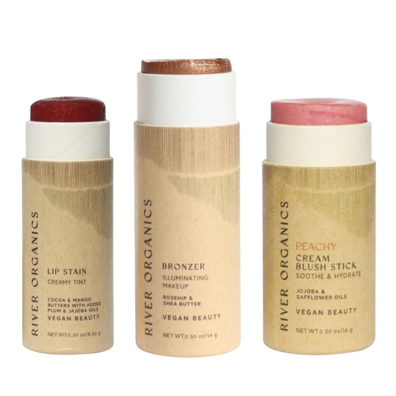Lip + Highlighter + Blush Set – Customizable Vegan Makeup Trio | Plastic-Free, Organic & Cruelty-Free Beauty