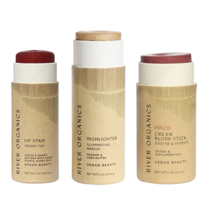 Lip + Highlighter + Blush Set – Customizable Vegan Makeup Trio | Plastic-Free, Organic & Cruelty-Free Beauty