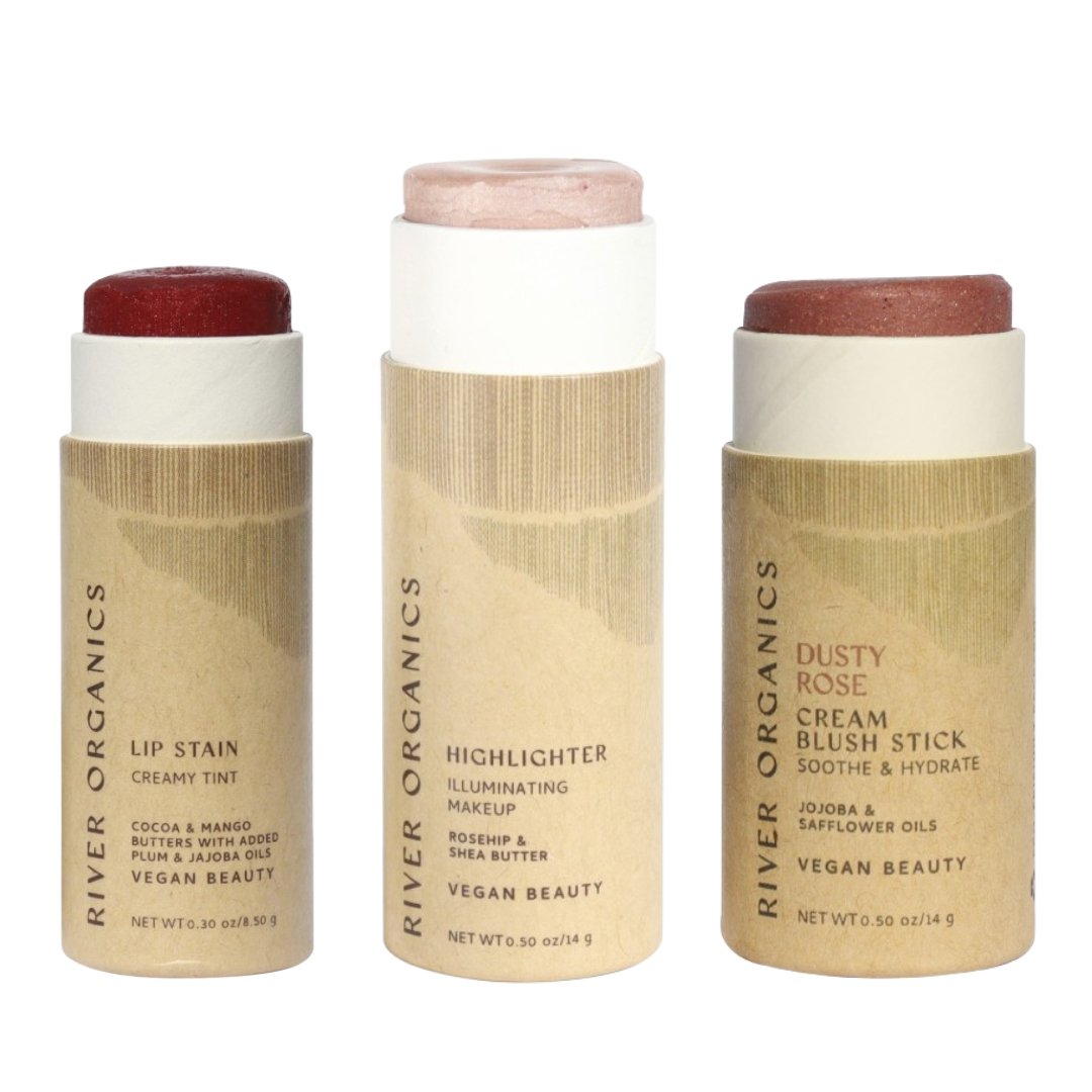 Lip + Highlighter + Blush Set – Customizable Vegan Makeup Trio | Plastic-Free, Organic &amp; Cruelty-Free Beauty