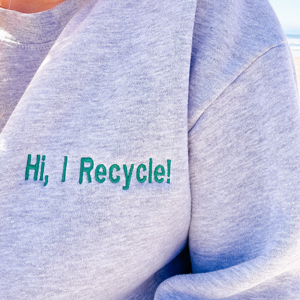 Eco-Friendly Crew Neck Sweater – “Hi, I Recycle!”