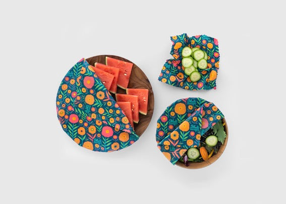 Beeswax Food Wrap – Fall Bloom Print | Reusable Organic Beeswax Wraps for Food Storage (Small, Medium & Large)