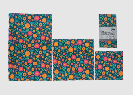 Beeswax Food Wrap – Fall Bloom Print | Reusable Organic Beeswax Wraps for Food Storage (Small, Medium & Large)