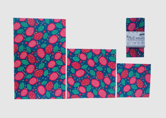 Beeswax Food Wrap – Dragonfruit Print | Reusable Organic Cotton Wraps