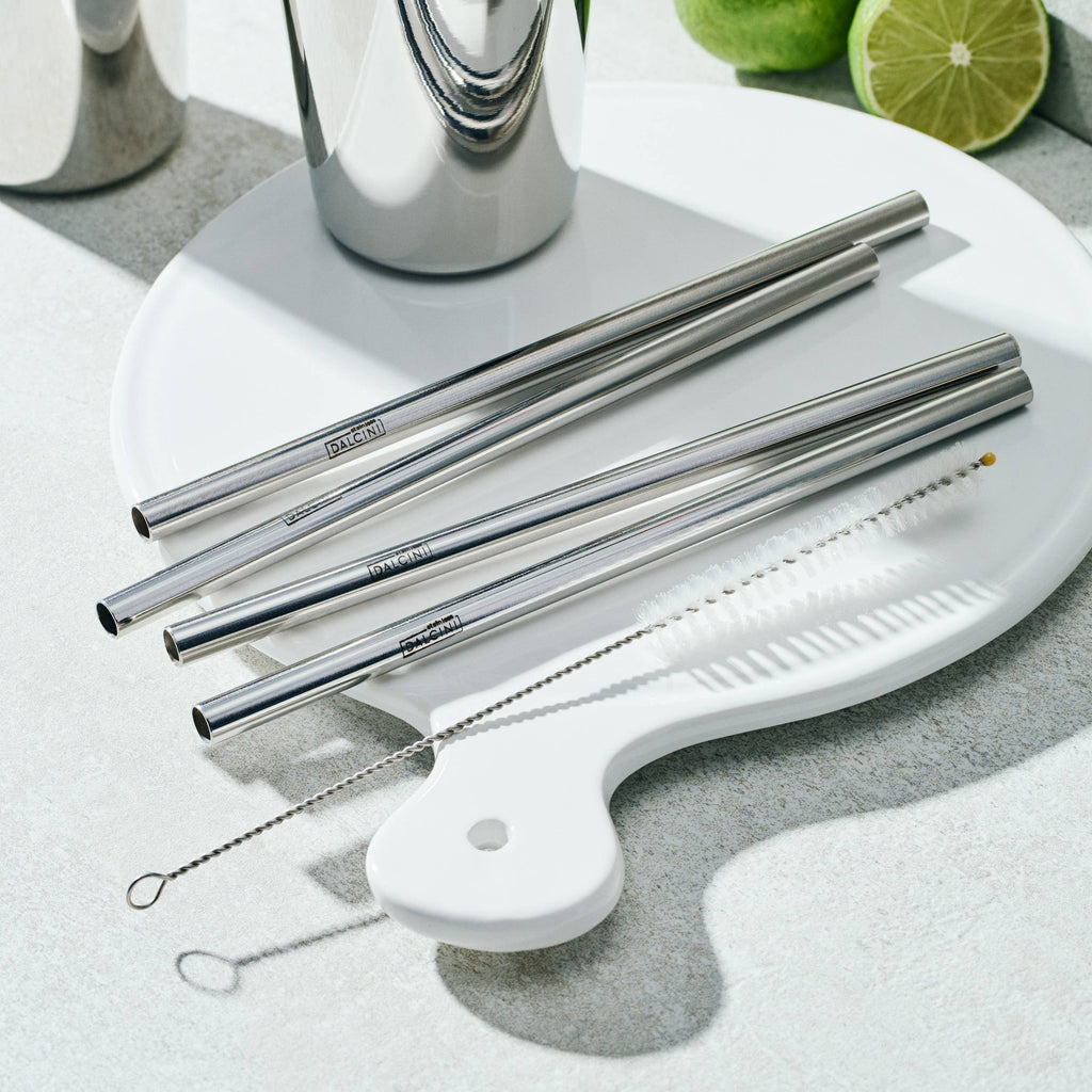 4 Stainless Steel Straws & Cleaning Brush