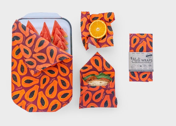 Beeswax Food Wrap – Purple Papaya Print | Reusable Organic Cotton Wraps