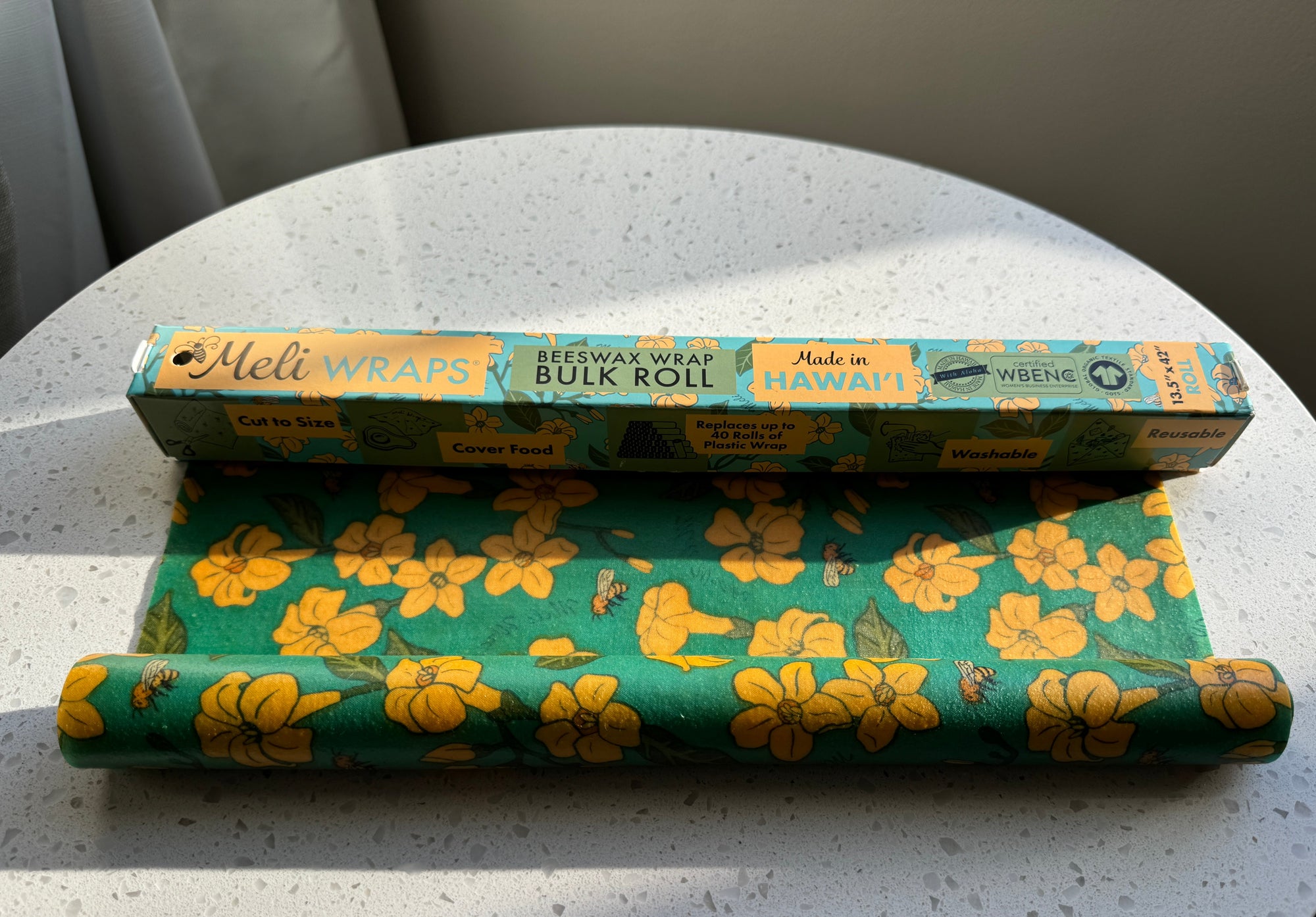 Beeswax Wrap Bulk Roll - Puakenikeni &amp; Bee Print | Sustainable Plastic-Free Food Storage Roll