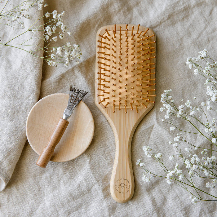 Earth Ahead - Large Square Bamboo Hairbrush With Cleaner | Eco Friendly