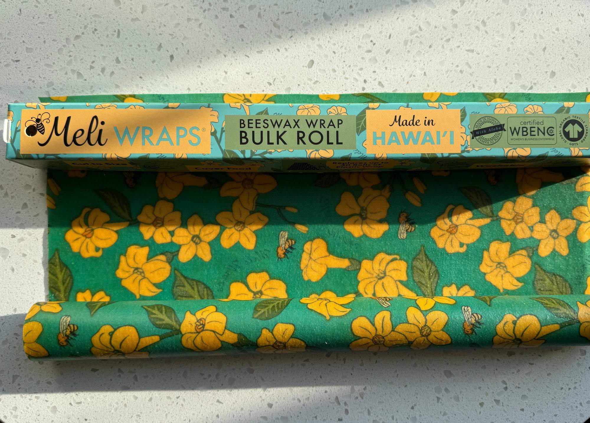 Beeswax Wrap Bulk Roll - Puakenikeni &amp; Bee Print | Sustainable Plastic-Free Food Storage Roll