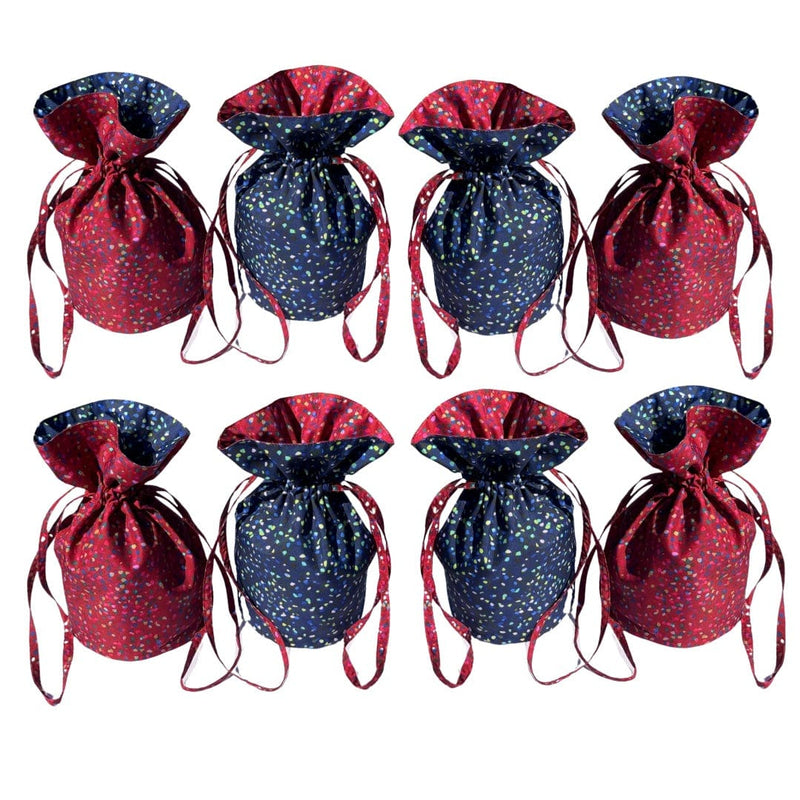 Medium Reusable Fabric Gift Bag | Blue & Red Confetti