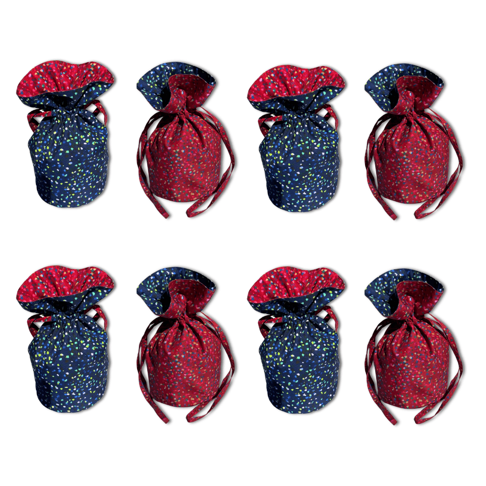 Medium Reusable Fabric Gift Bag | Blue &amp; Red Confetti