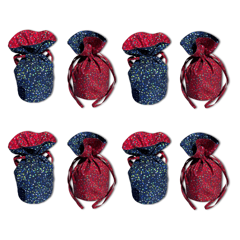 Medium Reusable Fabric Gift Bag | Blue & Red Confetti