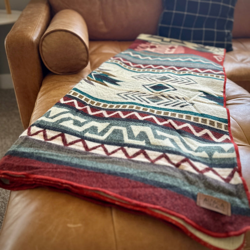 Andean Alpaca Wool Blanket – Red Rocks | Artisan Handmade Reversible Throw | Sustainable Ecuador Blanket
