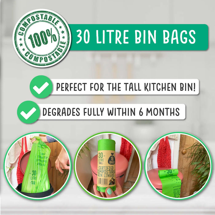 Compostable Bin Liners (8 gallon) | 1 roll of 18 bags