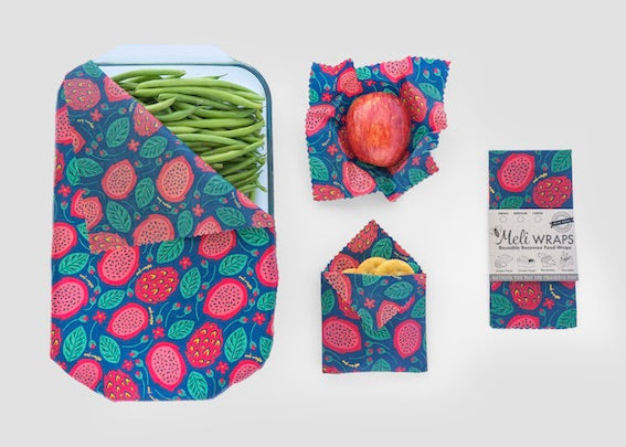 Beeswax Food Wrap – Dragonfruit Print | Reusable Organic Cotton Wraps