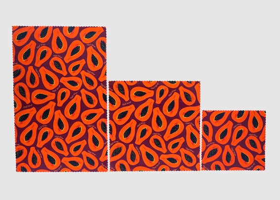 Beeswax Food Wrap – Purple Papaya Print | Reusable Organic Cotton Wraps