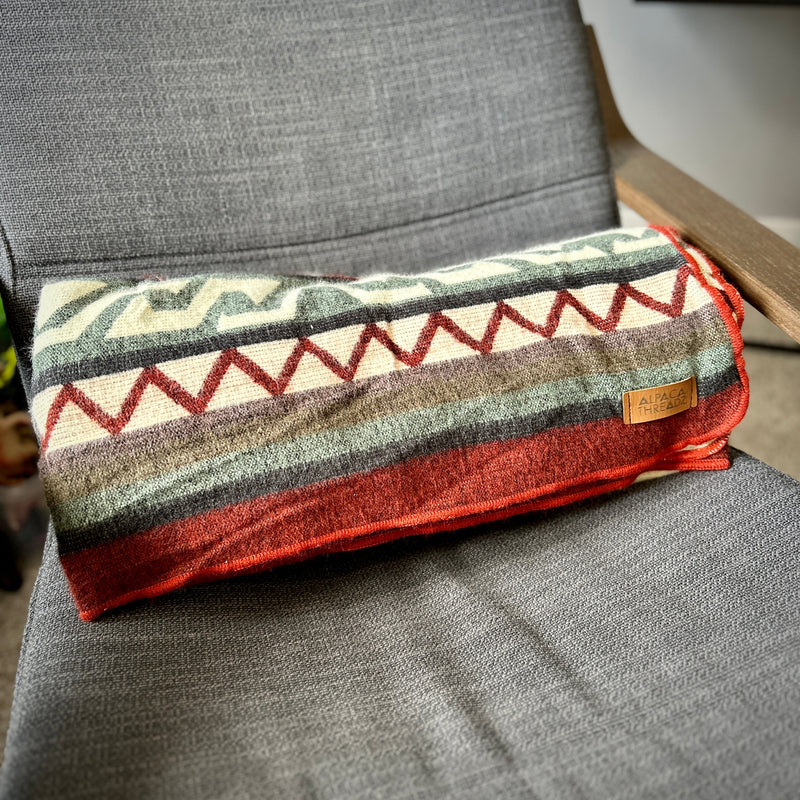Andean Alpaca Wool Blanket – Red Rocks | Artisan Handmade Reversible Throw | Sustainable Ecuador Blanket