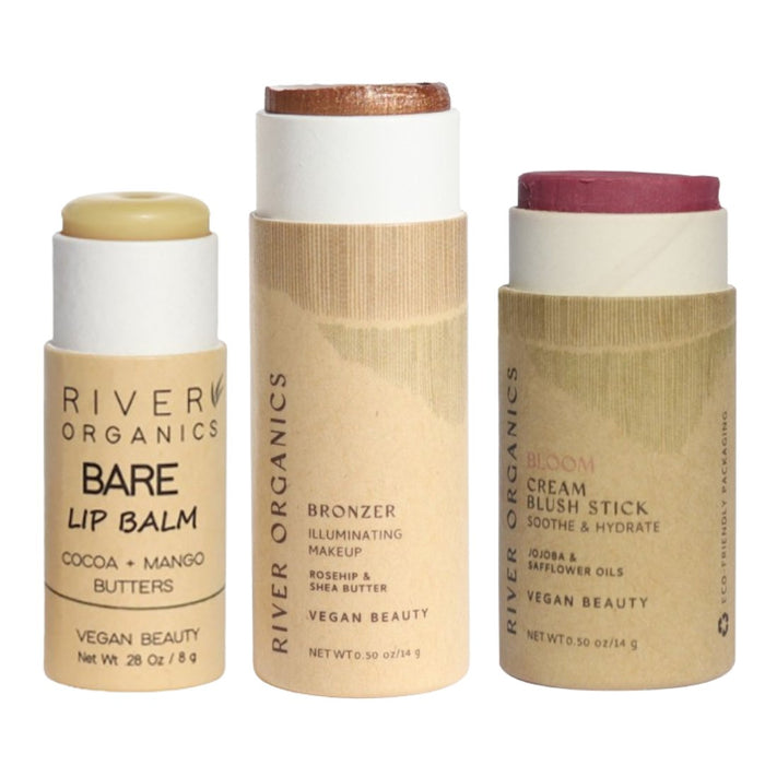 Lip + Highlighter + Blush Set – Customizable Vegan Makeup Trio | Plastic-Free, Organic & Cruelty-Free Beauty