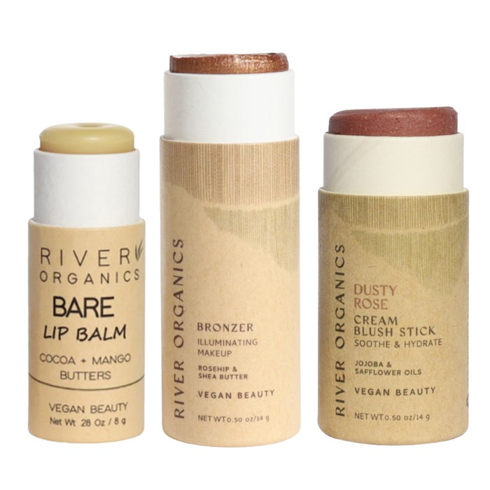Lip + Highlighter + Blush Set – Customizable Vegan Makeup Trio | Plastic-Free, Organic & Cruelty-Free Beauty