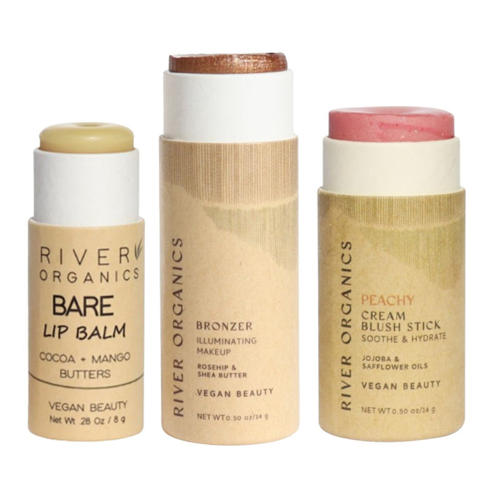 Lip + Highlighter + Blush Set – Customizable Vegan Makeup Trio | Plastic-Free, Organic & Cruelty-Free Beauty
