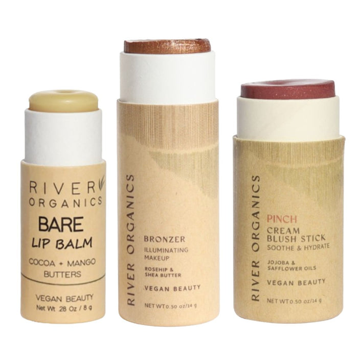 Lip + Highlighter + Blush Set – Customizable Vegan Makeup Trio | Plastic-Free, Organic & Cruelty-Free Beauty