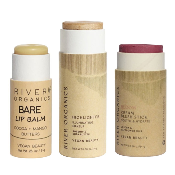 Lip + Highlighter + Blush Set – Customizable Vegan Makeup Trio | Plastic-Free, Organic & Cruelty-Free Beauty