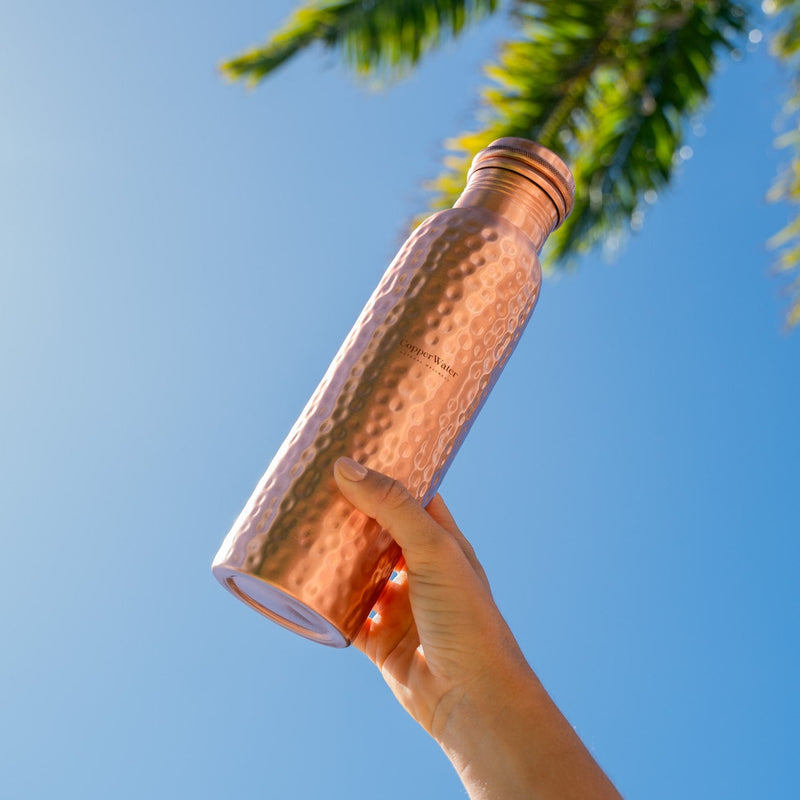 Handmade Brushed & Hammered Copper Ayurvedic Water Bottle
