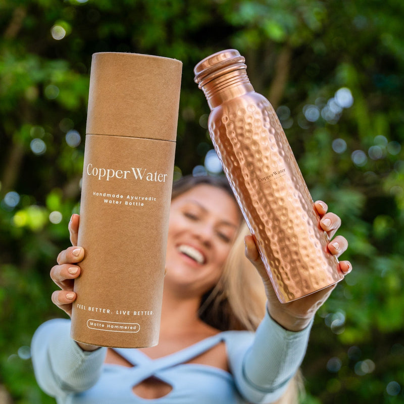 Handmade Brushed & Hammered Copper Ayurvedic Water Bottle