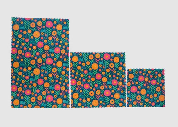 Beeswax Food Wrap – Fall Bloom Print | Reusable Organic Beeswax Wraps for Food Storage (Small, Medium & Large)