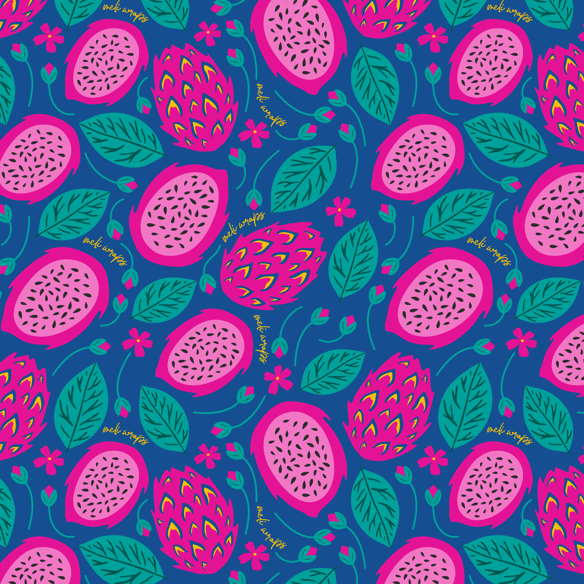 Beeswax Food Wrap – Dragonfruit Print | Reusable Organic Cotton Wraps