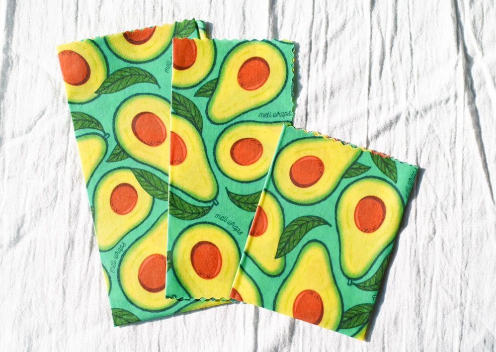 Beeswax Food Wrap – Avocado Print | Reusable Organic Beeswax Wraps for Food Storage (Small, Medium & Large)