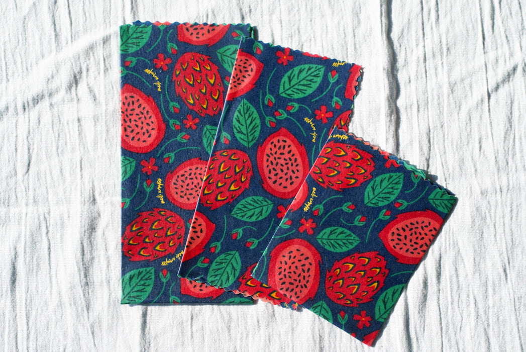 Beeswax Food Wrap – Dragonfruit Print | Reusable Organic Cotton Wraps