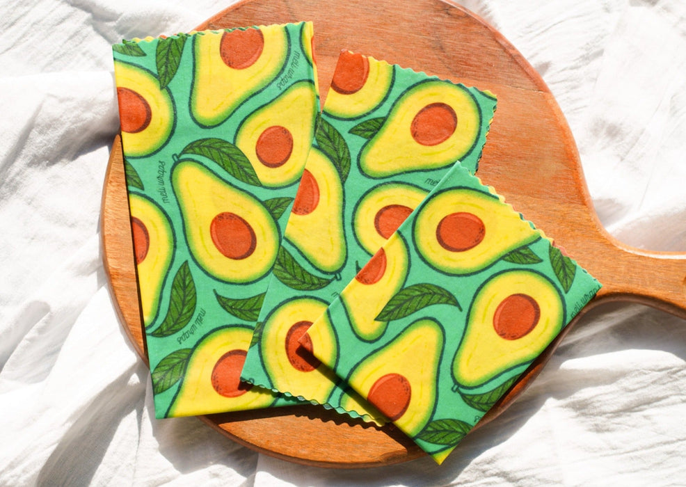 Beeswax Food Wrap – Avocado Print | Reusable Organic Beeswax Wraps for Food Storage (Small, Medium & Large)