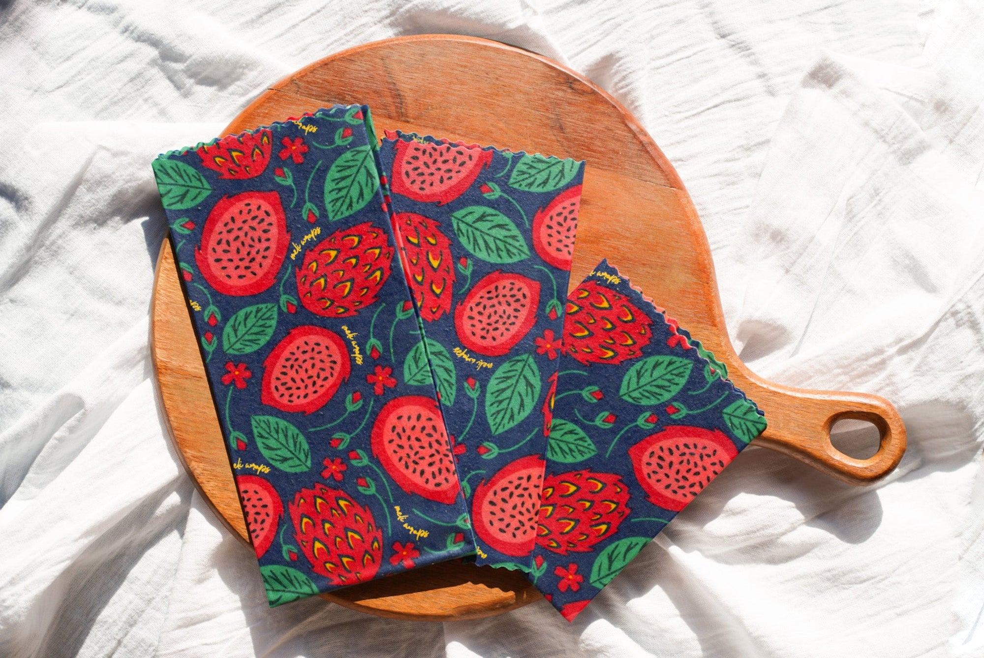 Beeswax Food Wrap – Dragonfruit Print | Reusable Organic Cotton Wraps